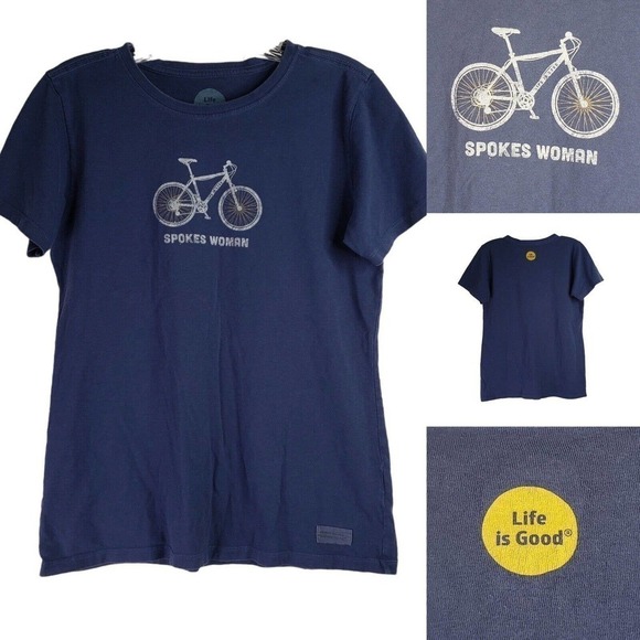 Life is Good Crusher Womens Small Bike Crewneck Short Sleeve T-shirt Blue - Picture 1 of 8